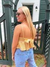 Load image into Gallery viewer, Gingham-yellow-tie-back-crop-top