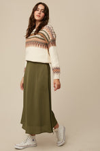 Load image into Gallery viewer, long-green-olive-midi-skirt]