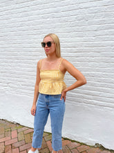 Load image into Gallery viewer, yellow-gingham-crop-top-tie-back